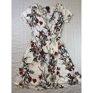 Derek Heart Boho Floral V Neck Tie Front Tunic Dress Small Festival